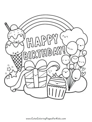 Happy birthday coloring page from Cute Coloring Pages for Kids