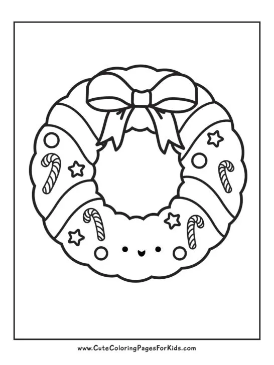 simple and cute Christmas wreath coloring sheet