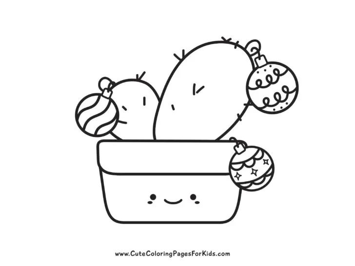 simple Christmas cactus coloring page