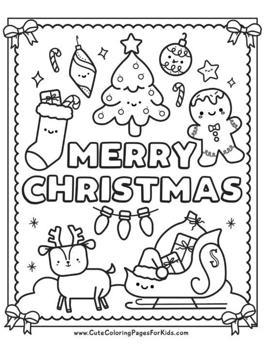 kawaii Merry Christmas coloring page
