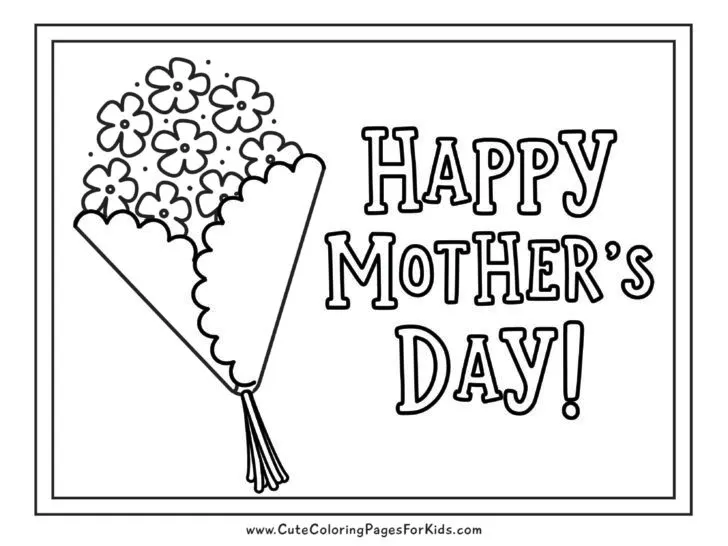 Happy Mother's Day coloring page with flower bouquet