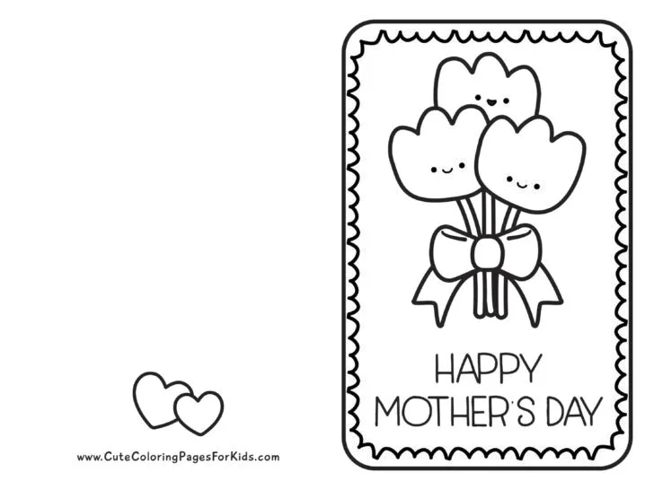 a Mother's Day card that you can print, color, and fold, with a picture of tulips tied with a bow
