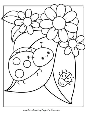 coloring sheet of two cute butterflies on leaves with flowers