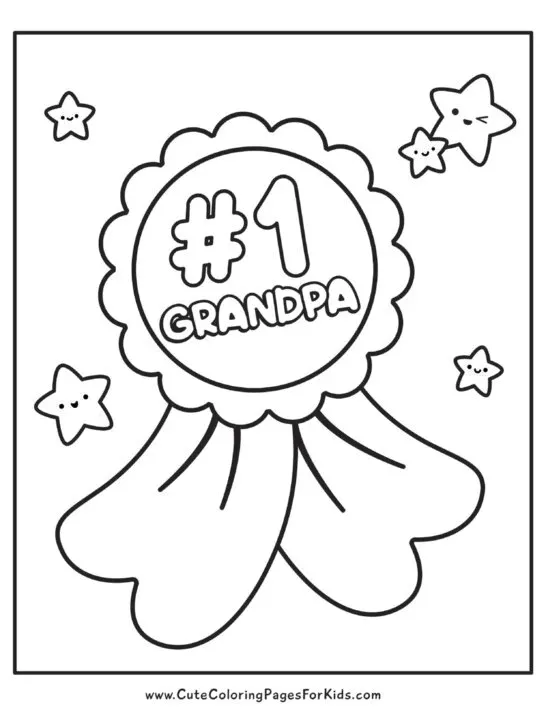 coloring page for Grandpa with picture of #1 Grandpa ribbon