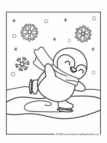 penguin ice skating coloring page
