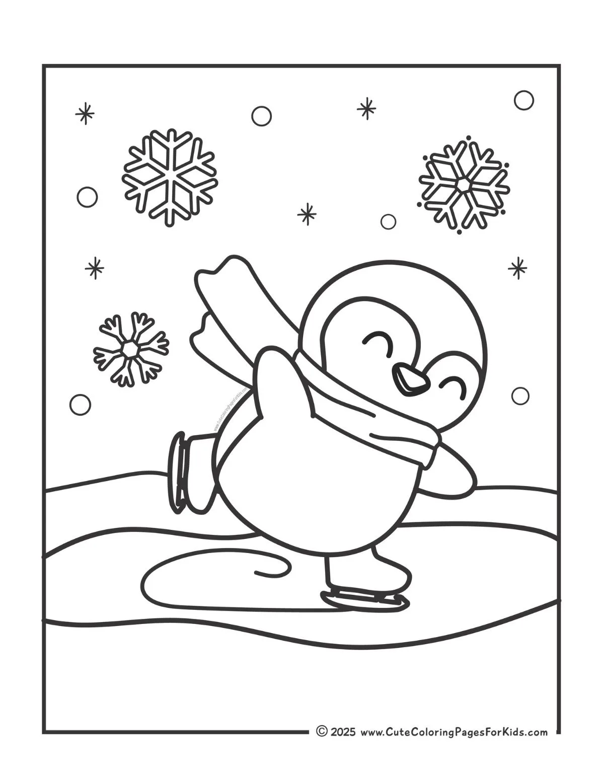 penguin ice skating coloring page