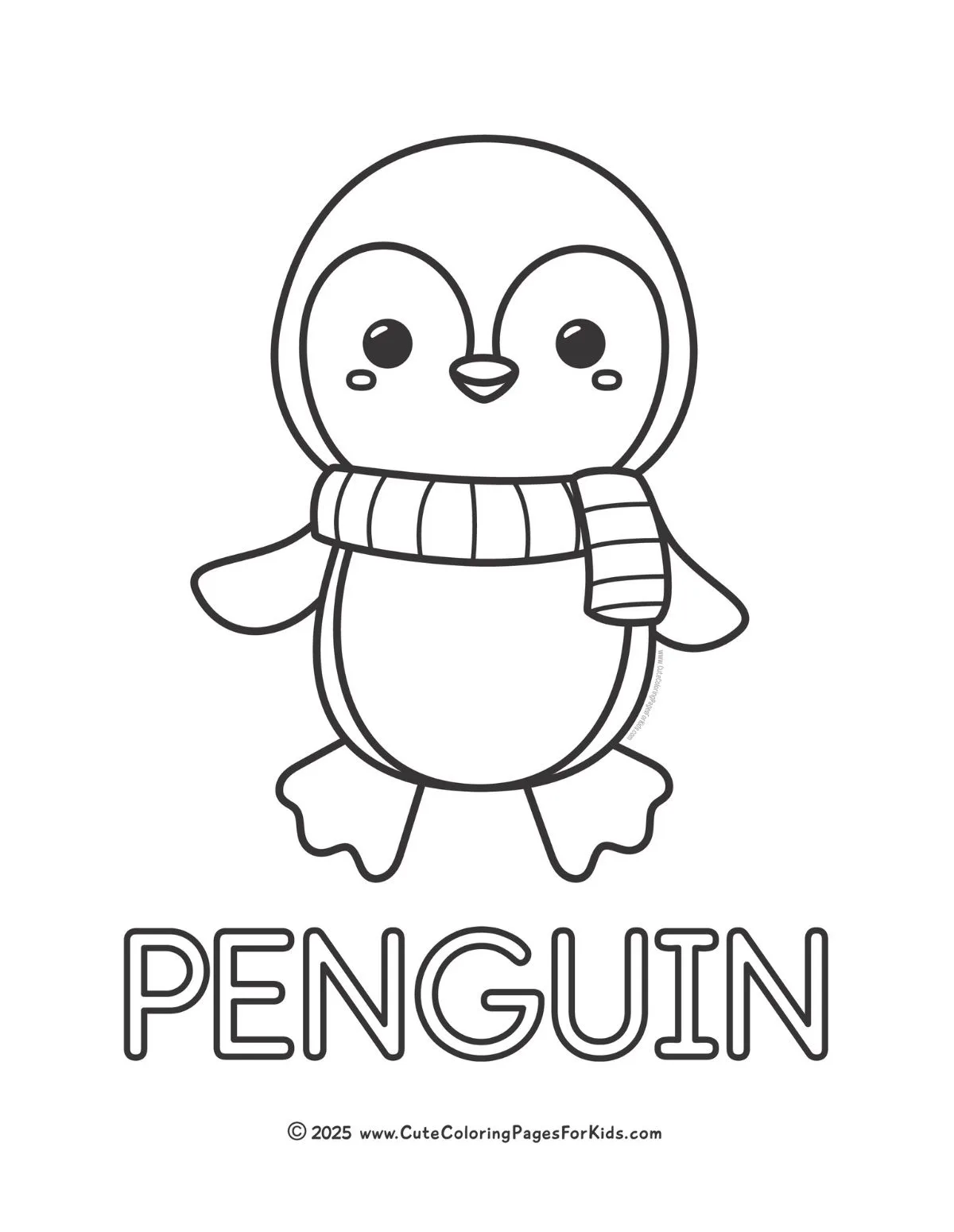 easy penguin to color and the word penguin underneath
