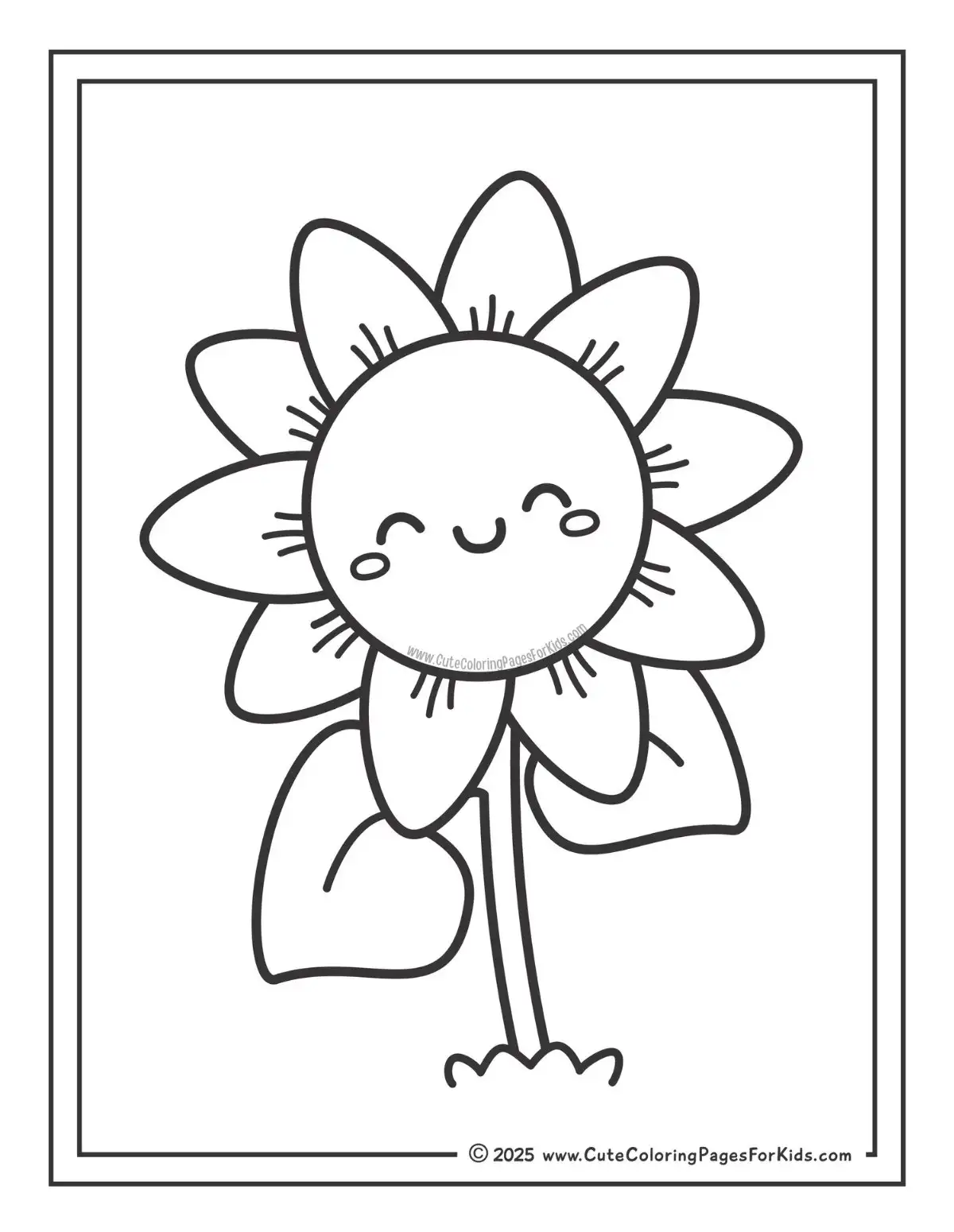 easy flower coloring page with border