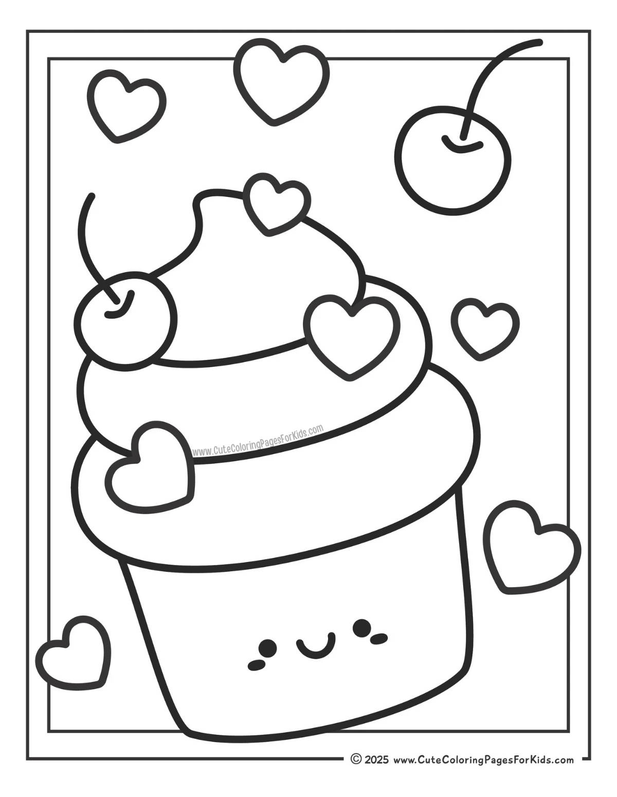 valentines cupcake coloring page with bold lines and simple shapes for easy coloring