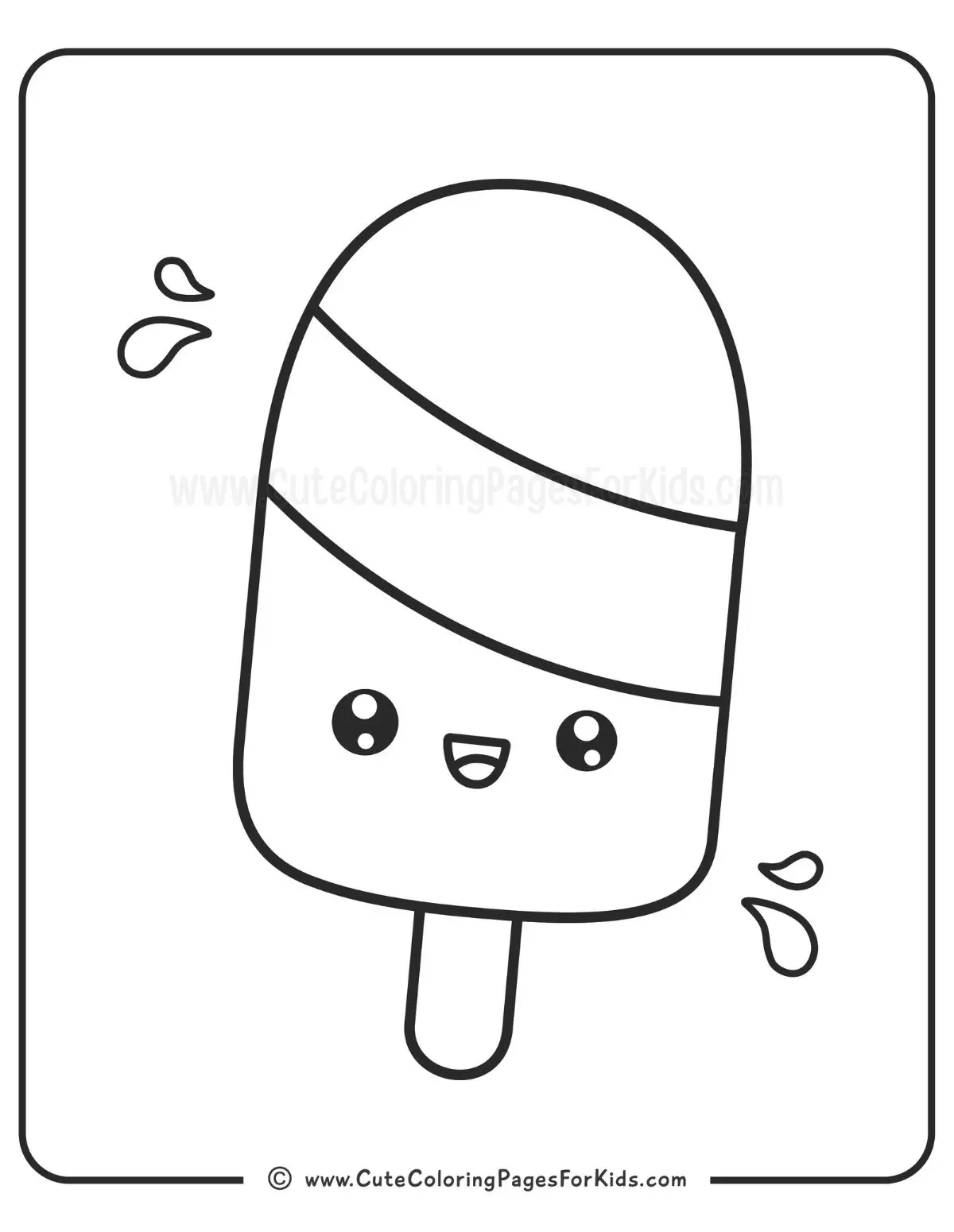 kawaii popsicle coloring page with bold simple lines for easy coloring