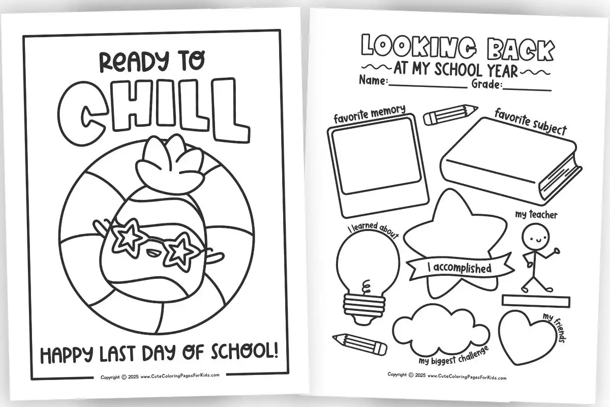 last day of school coloring pages and end of the school year activity sheets with cute pictures to color