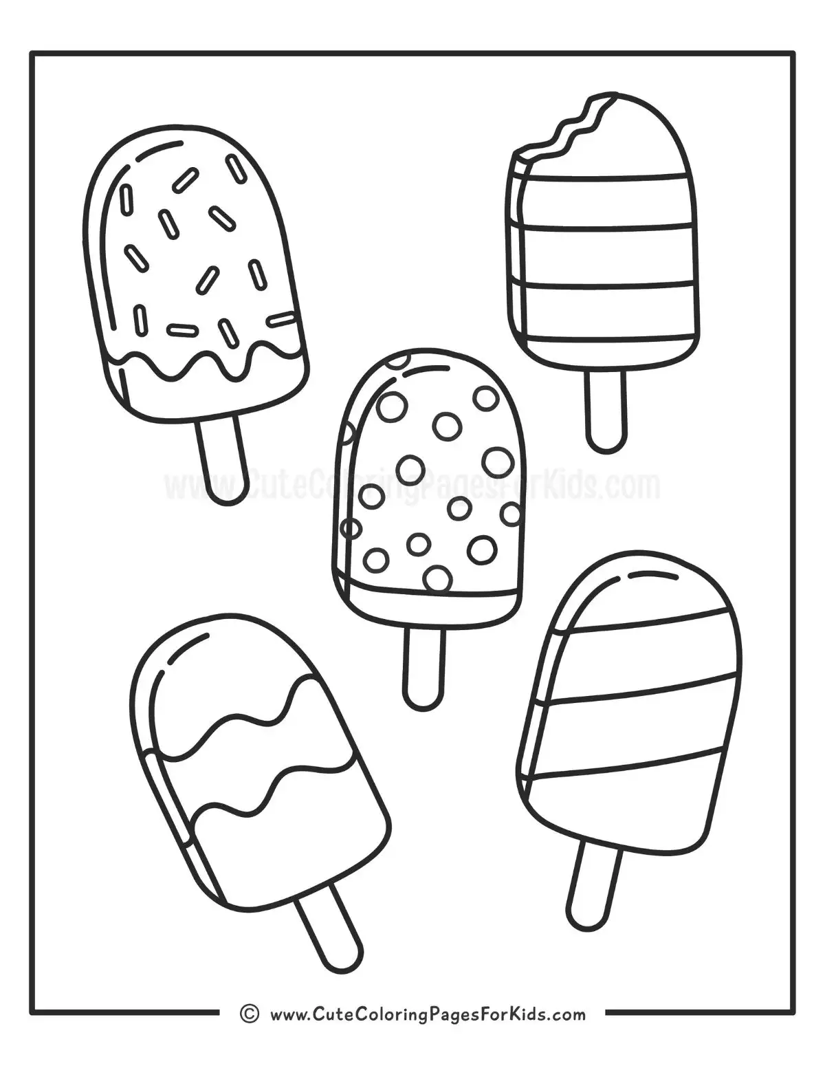 coloring page with different types of popsicles on it