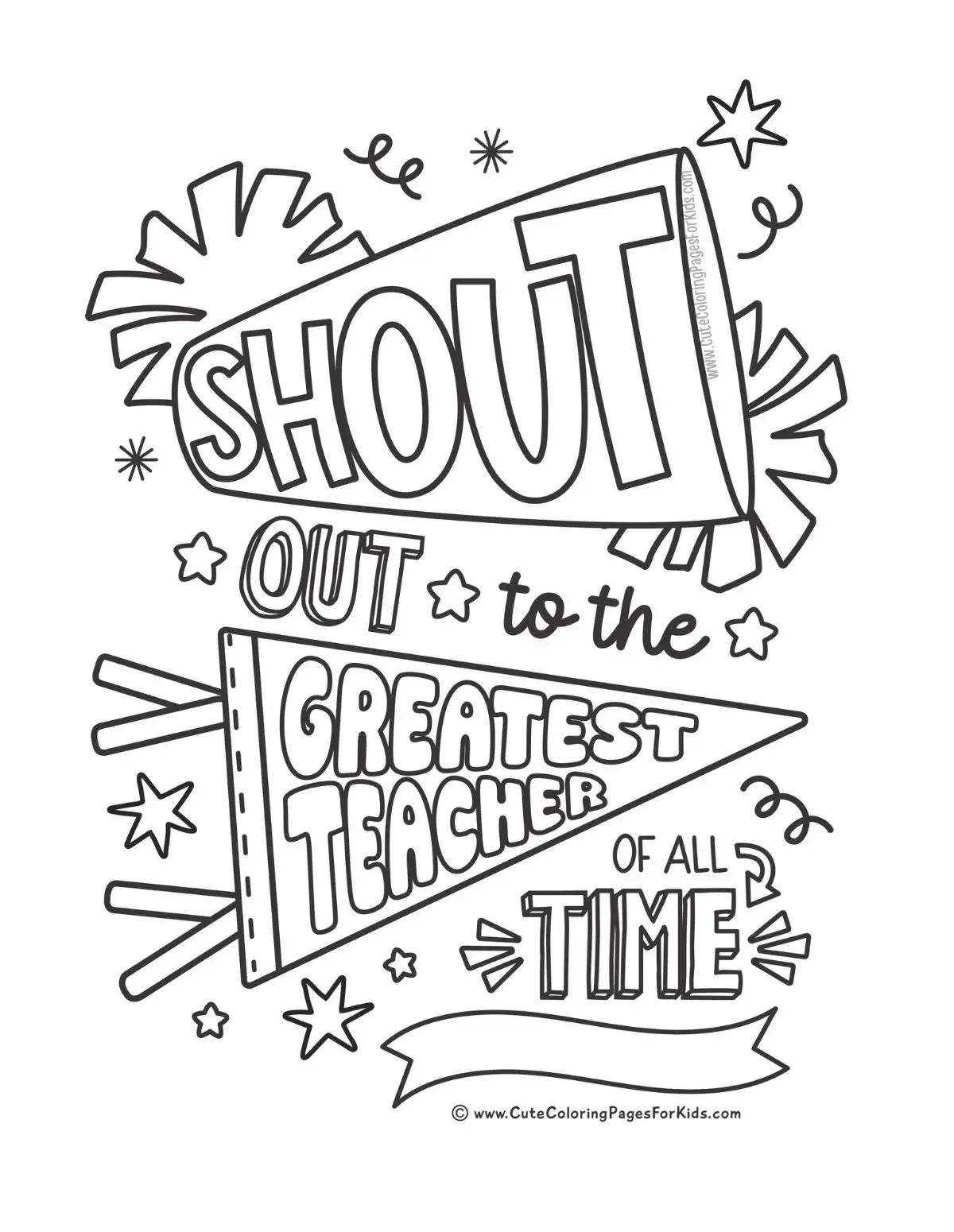 coloring page with Shout Out to the Greatest Teacher of All Time lettering