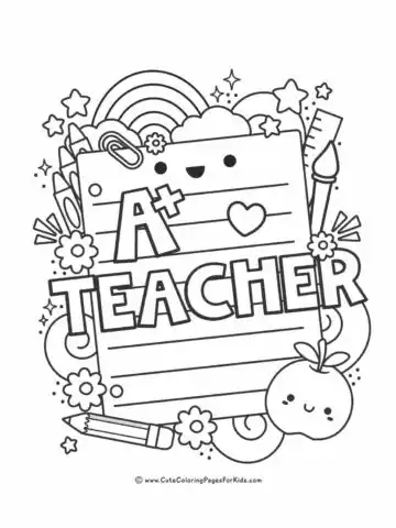 teacher appreciation coloring page with cute doodles to color