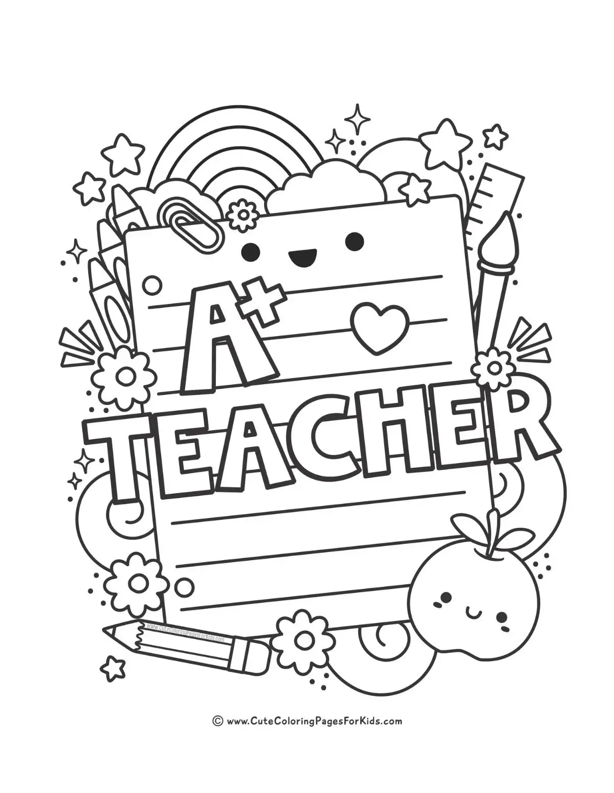 teacher appreciation coloring page with cute doodles to color