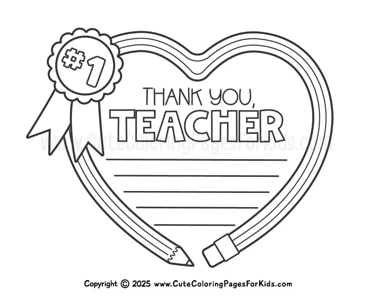 Thank you teacher coloring page with lines for writing a message