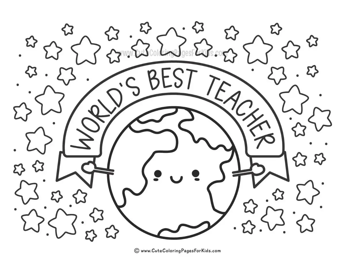 worlds best teacher coloring page with earth and stars