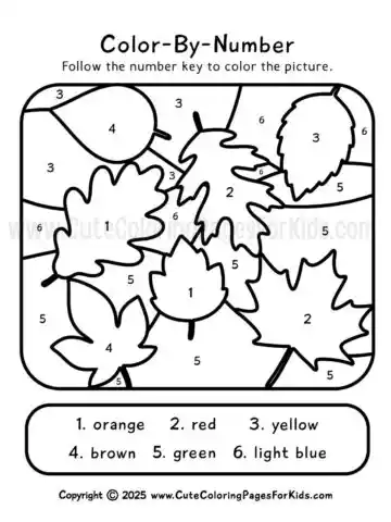 simple fall leaves color by number sheet