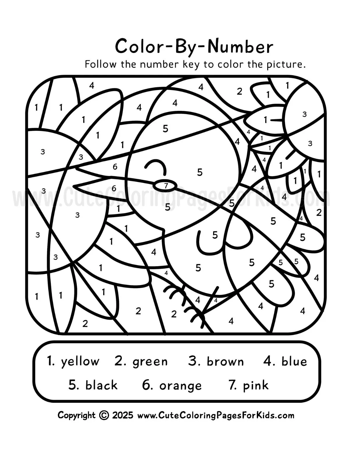 crow with sunflower, fall themed color-by-number printable