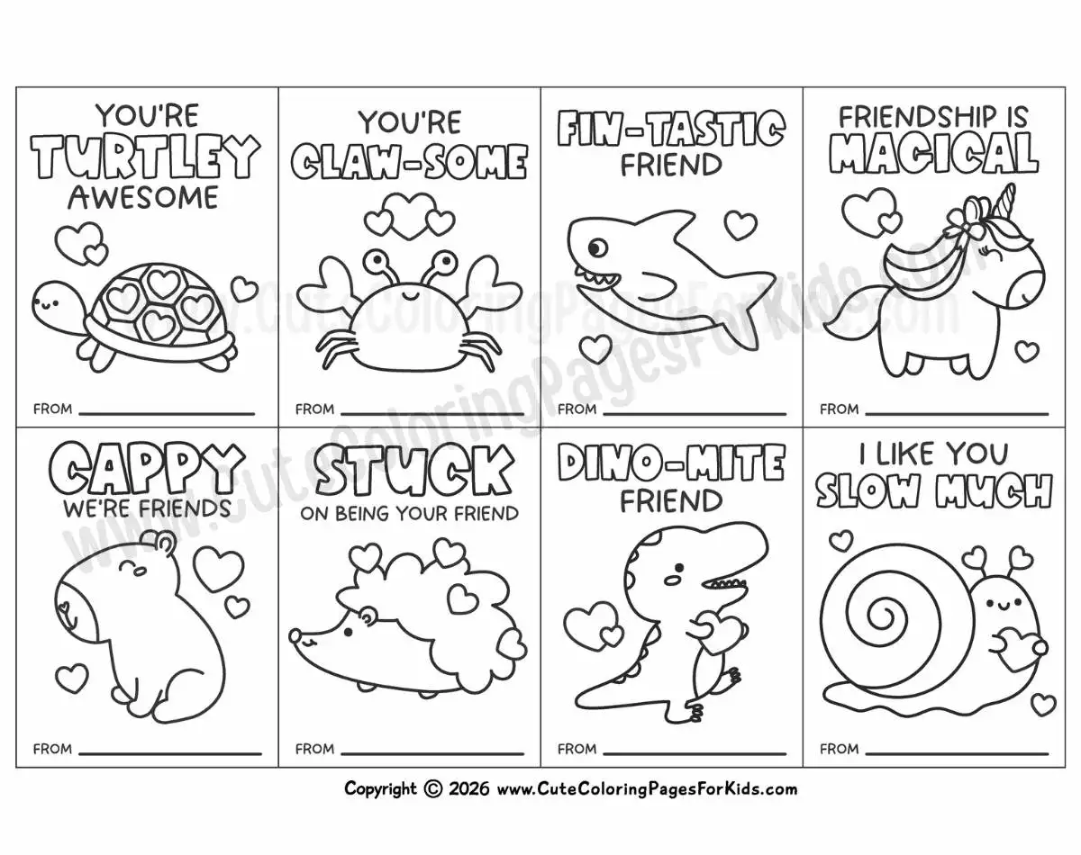 animal themed classroom valentines with cute illustrations and puns