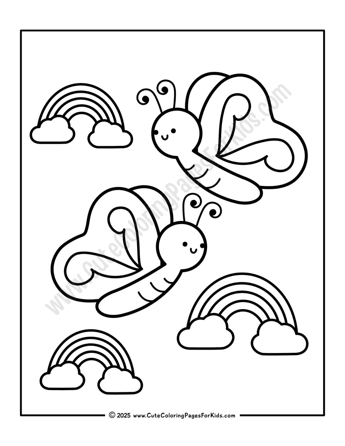 spring butterflies and rainbows coloring sheet