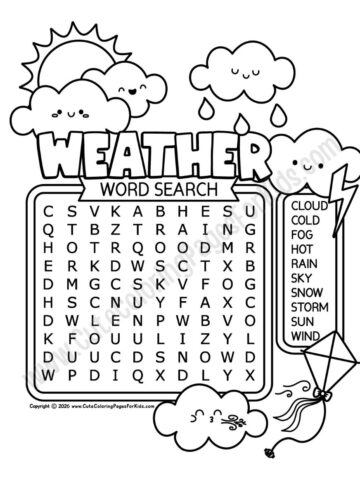 easy weather word search for kids