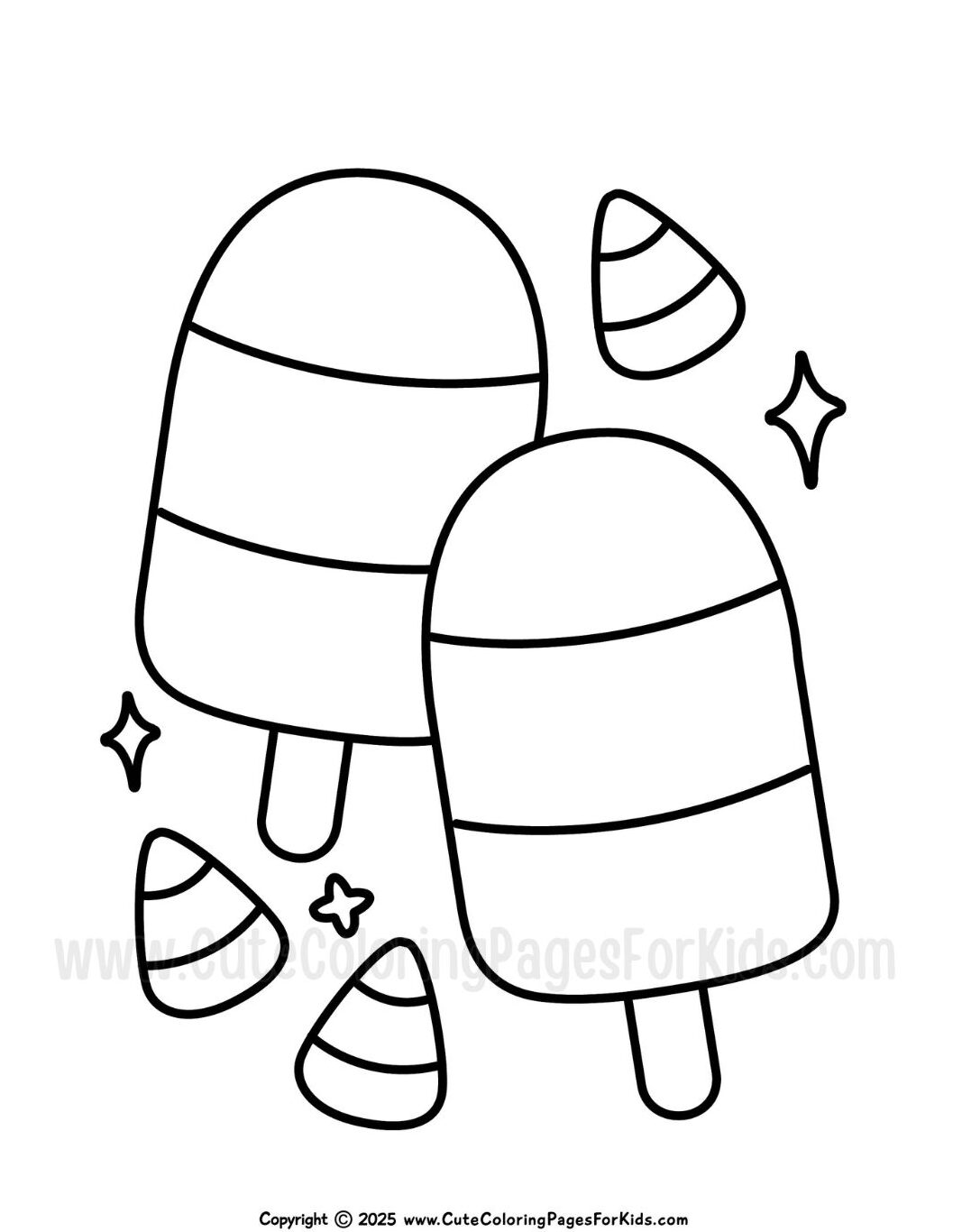 coloring sheet with candy corn popsicles