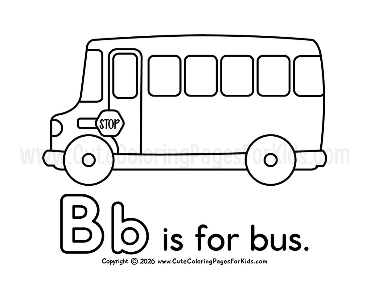 picture of a bus to color with the words "Bb is for bus"