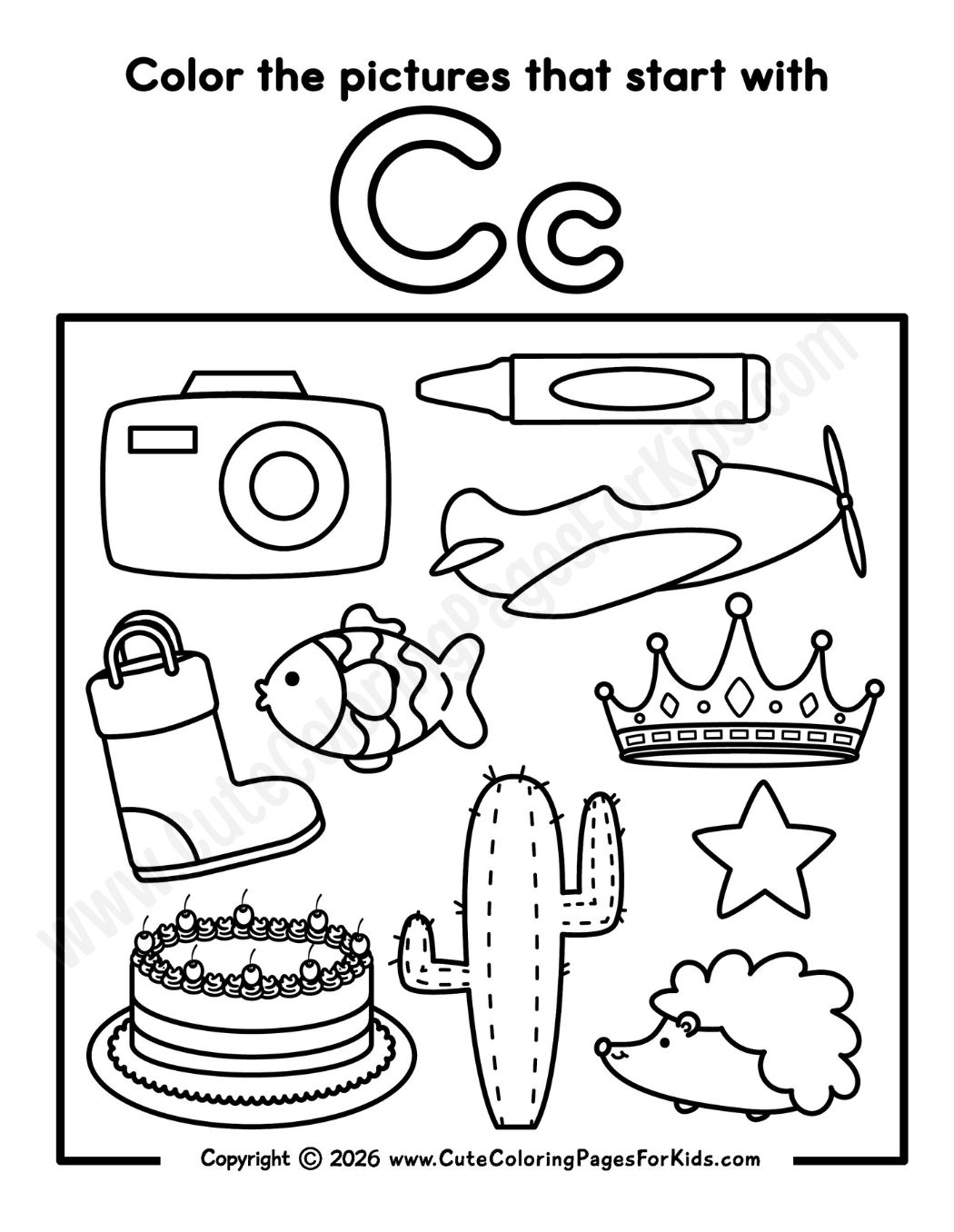 letter c coloring activity sheet for kids