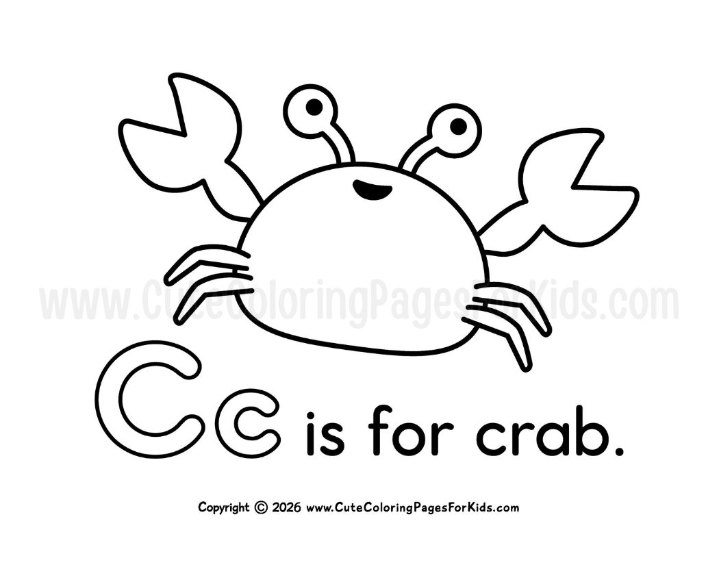 picture of a crab to color with the words "Cc is for crab"